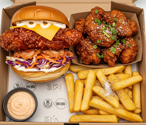 Box 1, Scottish Korean Fried Chicken Burger, Salt & Chilli Chicken & Chips 